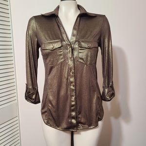 Gold shimmery stretch blouse P, NWOT